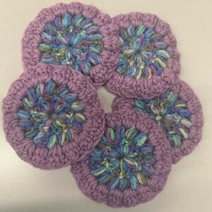 Handmade Lavender Crochet Coasters or Scrubbies with Multicolor Centers